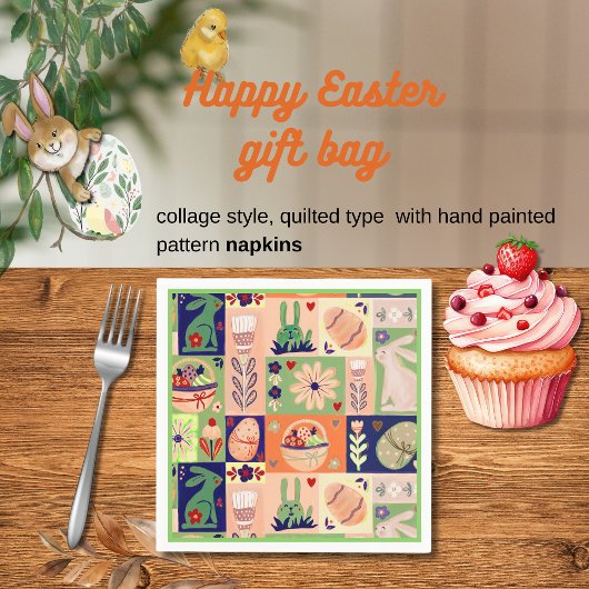 Kleurrijke roze groene paashaas servet