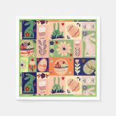 Kleurrijke roze groene paashaas servet (Voorkant)