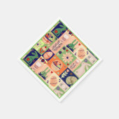 Kleurrijke roze groene paashaas servet (Hoek)