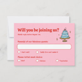 Kleurrijke roze hand getekend funky geschreven bru RSVP kaartje