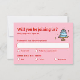 Kleurrijke roze hand getekend funky geschreven bru RSVP kaartje