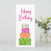 Kleurrijke Roze Happy Birthday Candles Platte Kaar (Staand voorkant)