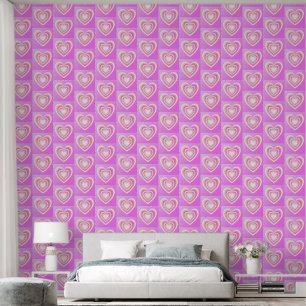 Kleurrijke Roze Harten Elegant Verspreid Patroon Behang