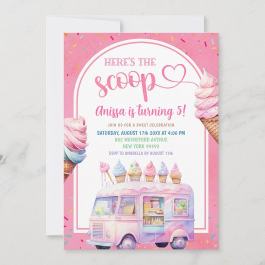Kleurrijke roze ijswagen Hier is de scoop Kaart (Voorkant)