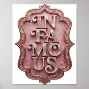 Kleurrijke Roze IN FAMEuze 3D Tekst Kunst Poster