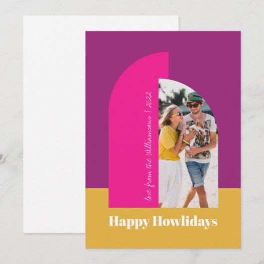 Kleurrijke Roze Kerst Familie Foto Boog Feestdagenkaart (Voorkant / Achterkant)