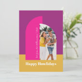 Kleurrijke Roze Kerst Familie Foto Boog Feestdagenkaart (Staand voorkant)