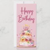 Kleurrijke Roze Meisje Happy Birthday Flat Kaart (Voorkant)