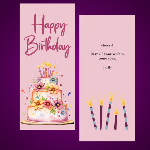 Kleurrijke Roze Meisje Happy Birthday Flat Kaart