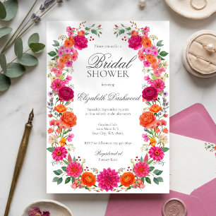 Kleurrijke Roze & Oranje Bloemetuin Bruiloft Feest Kaart