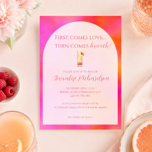 Kleurrijke roze oranje bruiloft brunch uitnodiging