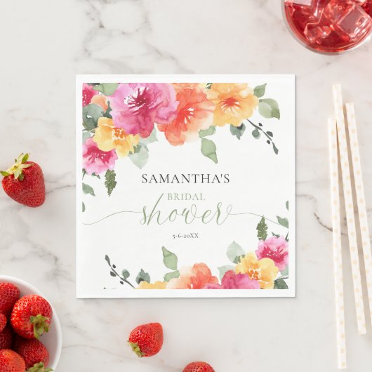 Kleurrijke roze oranje pioenrozen lente bruidsdouc servet (Insitu)