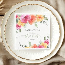 Kleurrijke roze oranje pioenrozen lente bruidsshow servet