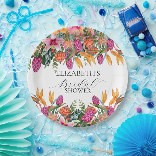 Kleurrijke Roze Oranje Tropische Bloemige Bruiloft Papieren Bordje (Feest)