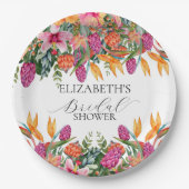 Kleurrijke Roze Oranje Tropische Bloemige Bruiloft Papieren Bordje (Voorkant)