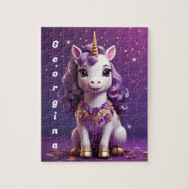 Kleurrijke roze paarse eenhoorn gepersonaliseerd legpuzzel