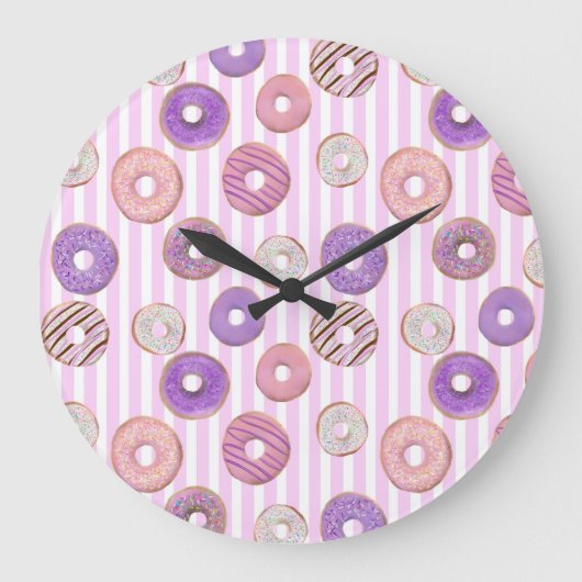 Kleurrijke roze pastel donut stripe illustratie grote klok (Voorkant)