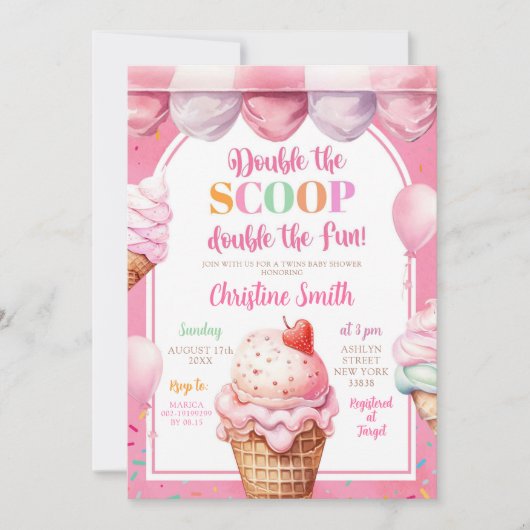 Kleurrijke Roze Pastel Ice Cream Twins Baby shower Kaart (Voorkant)
