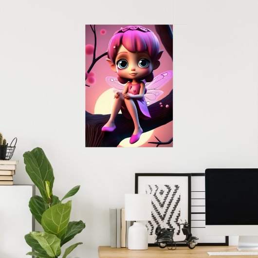 Kleurrijke Roze Pixie Fee Kindermuurposter Poster (Thuiskantoor)