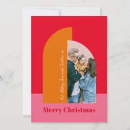 Kleurrijke Roze Prettig Kerstmis Familie Foto Feestdagenkaart