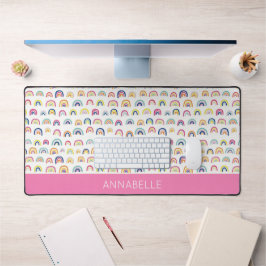 Kleurrijke roze regenboog gepersonaliseerde voorna bureaumat