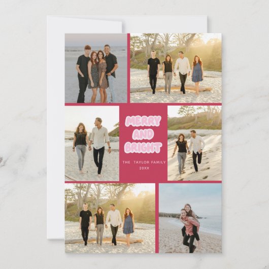 Kleurrijke Roze Rode Plaid Vrolijk en Heldere Kers Feestdagenkaart (Voorkant)