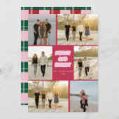 Kleurrijke Roze Rode Plaid Vrolijk en Heldere Kers Feestdagenkaart (Voorkant / Achterkant)