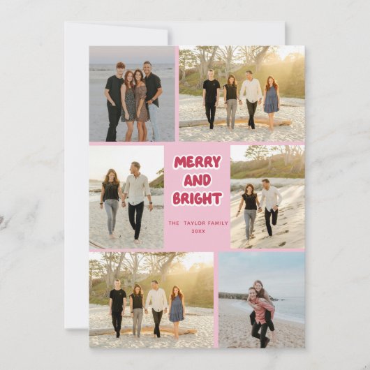 Kleurrijke Roze Rode Plaid Vrolijk en Heldere Kers Feestdagenkaart (Voorkant)