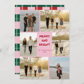Kleurrijke Roze Rode Plaid Vrolijk en Heldere Kers Feestdagenkaart (Voorkant / Achterkant)