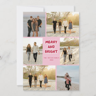 Kleurrijke Roze Rode Plaid Vrolijk en Heldere Kers Feestdagenkaart