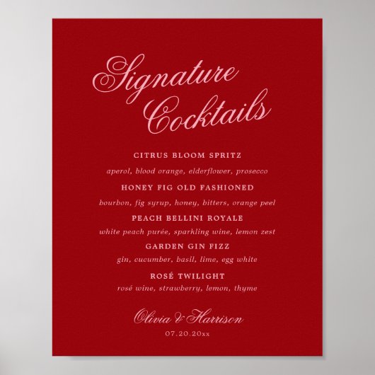 Kleurrijke Roze Rode Script Handtekening Drankmenu Poster (Voorkant)