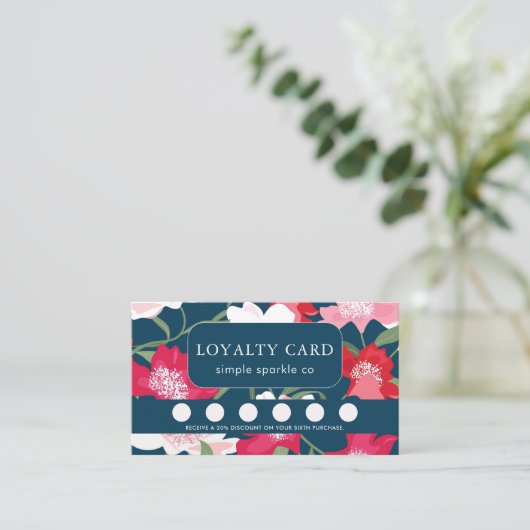 Kleurrijke Roze Rood Bloemenblauw Loyalty Kaart (Staand voorkant)