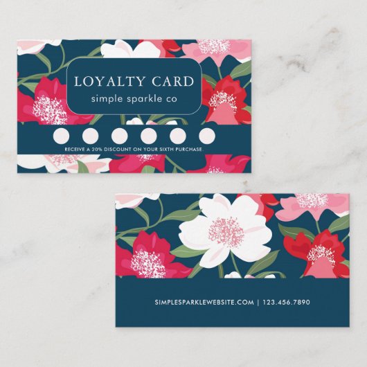  Kleurrijke Roze Rood Bloemenblauw Loyalty Kaart (Voorkant / Achterkant)