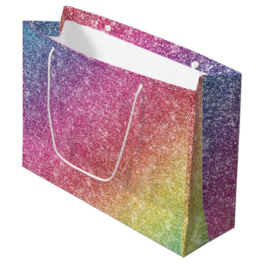 Kleurrijke Roze Rood Gele Regenboog Glitter Sparkl Groot Cadeauzakje (Voorkant Gekanteld)
