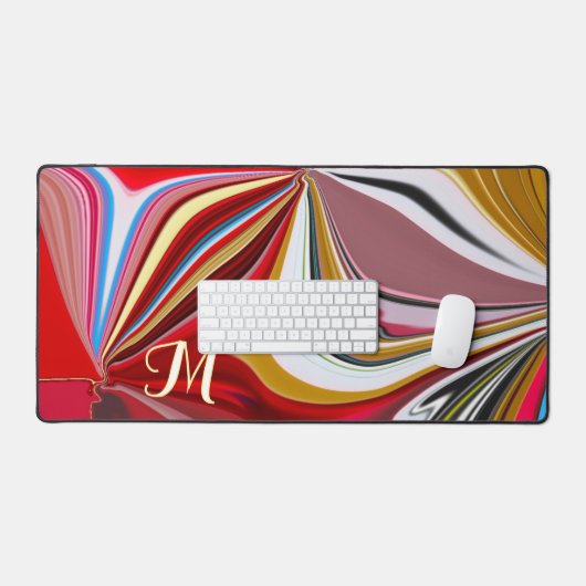 Kleurrijke Roze Rood Goud Monogram Liquify Abstrac Bureaumat (Keyboard & Muis)