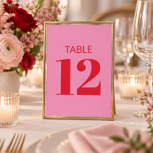 Kleurrijke Roze Rood Moderne Tafel Nummer Bord Kaart