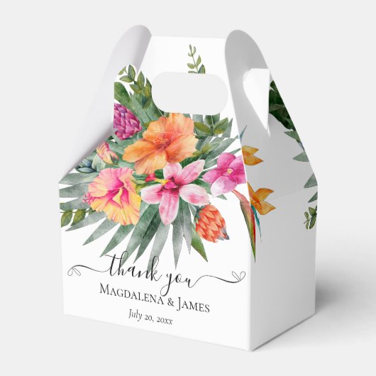 Kleurrijke Roze Sinaasappel Tropische Bloemen Brui Bedankdoosjes (Achterkant)