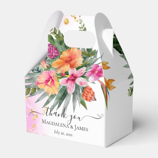 Kleurrijke Roze Sinaasappel Tropische Bloemen Brui Bedankdoosjes (Achterkant)