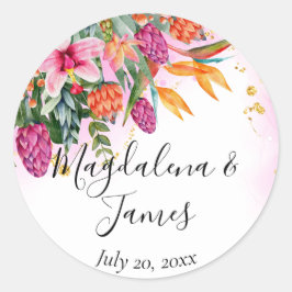 Kleurrijke Roze Sinaasappel Tropische Bloemen Brui Ronde Sticker