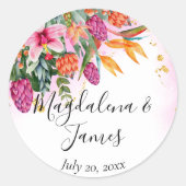 Kleurrijke Roze Sinaasappel Tropische Bloemen Brui Ronde Sticker (Voorkant)