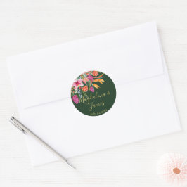 Kleurrijke Roze Sinaasappel Tropische Bloemen Brui Ronde Sticker