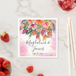 Kleurrijke Roze Sinaasappel Tropische Bloemen Brui Servet