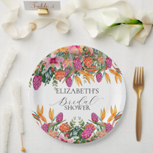 Kleurrijke Roze Sinaasappel Tropische Bloemen Vrij Papieren Bordje