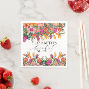 Kleurrijke Roze Sinaasappel Tropische Bloemen Vrij Servet