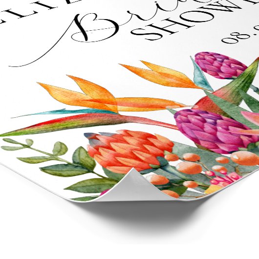 Kleurrijke Roze Sinaasappel Tropische Bloemen Welk Poster (Hoek)