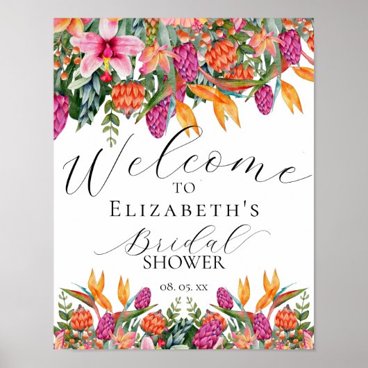 Kleurrijke Roze Sinaasappel Tropische Bloemen Welk Poster (Voorkant)