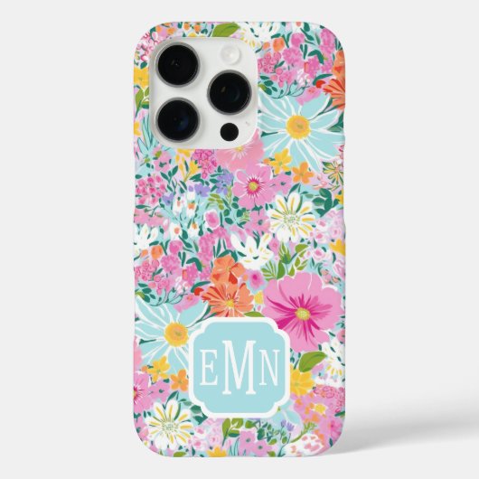 Kleurrijke Roze Tuin Met Initialen Case-Mate iPhone Case (Achterkant)