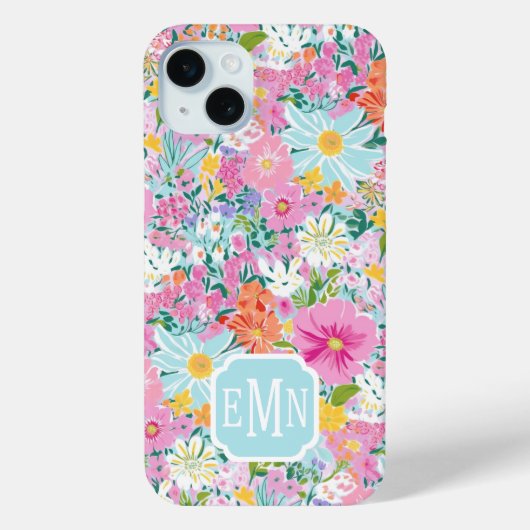 Kleurrijke Roze Tuin Met Initialen Case-Mate iPhone Case (Achterkant)