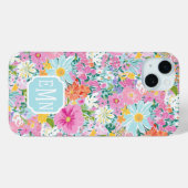 Kleurrijke Roze Tuin Met Initialen Case-Mate iPhone Case (Achterkant (horizontaal))