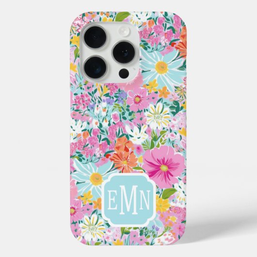 Kleurrijke Roze Tuin Met Monogram Case-Mate iPhone Case (Achterkant)